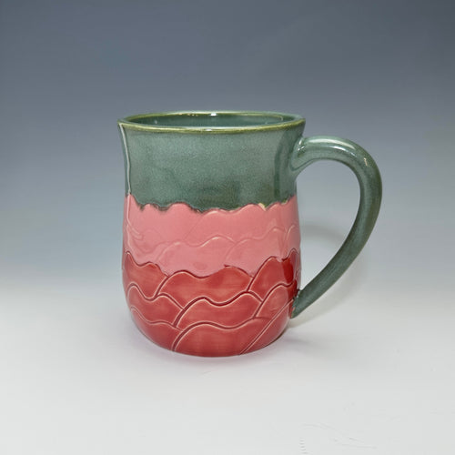 Peony Mug, Pink and Green, 18 ounces